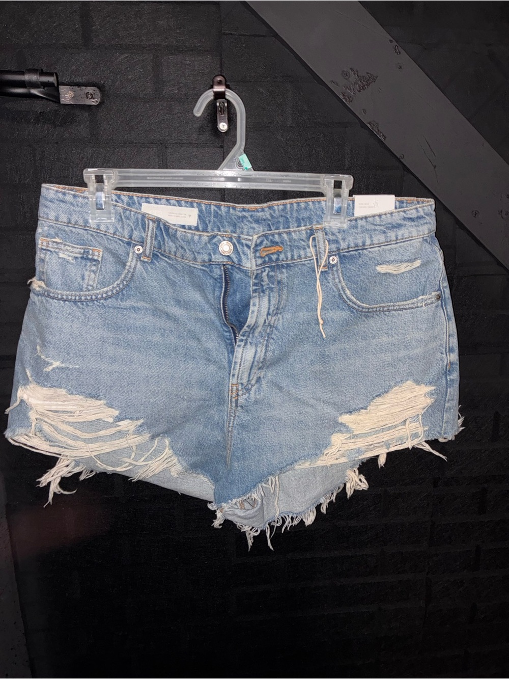 Zara Light Blue Distressed Denim Cutoff Shorts